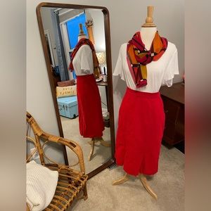 Vintage RED corduroy secretary skirt